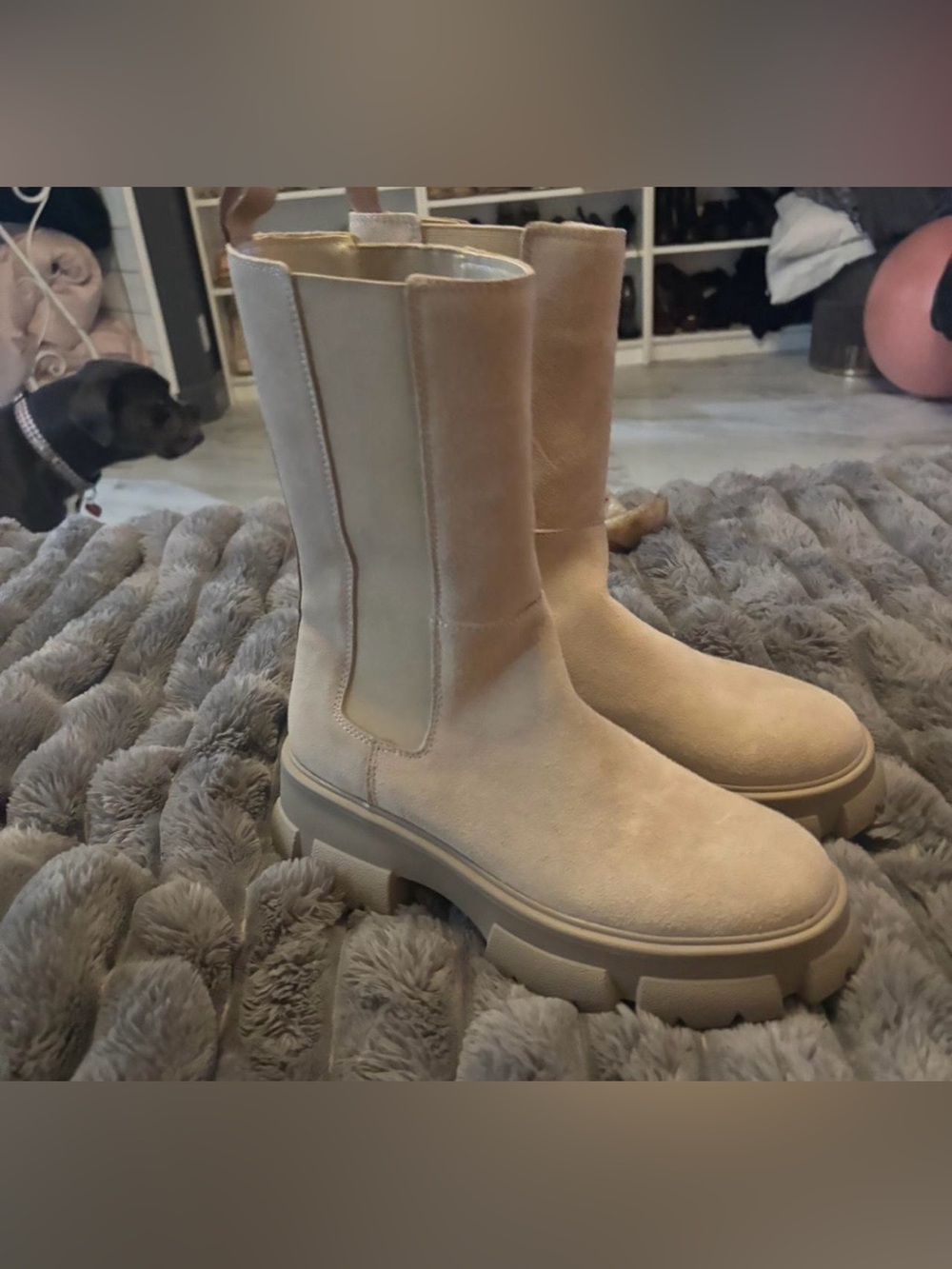 Aqua Trixy Beige Chelsea Boots Chunky Lug Sole Platform Size 8 Minimal